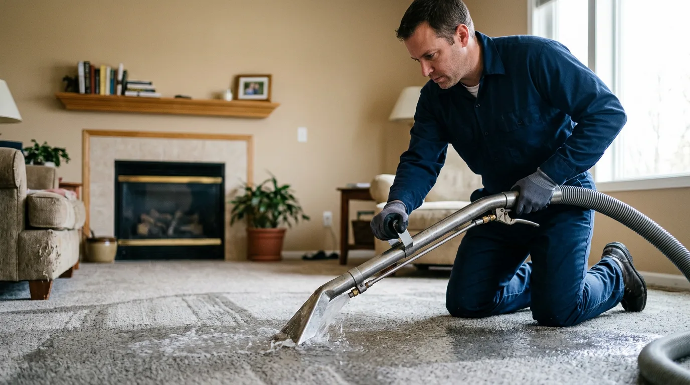 Water damage restoration technician working near Batavia, IA